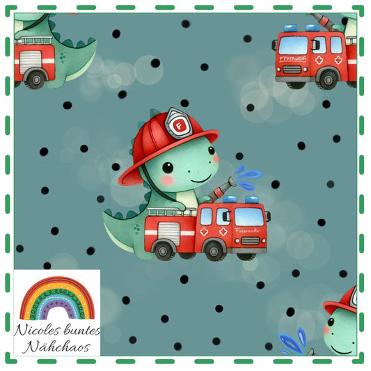 Eigenproduktion: Fabi Feuerwehrdino rauchtürkis