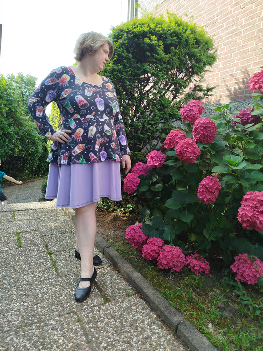 Individuelles einfarbiges/ Colorblocking Damenkleid "München" mit Volant Gr. 34-52